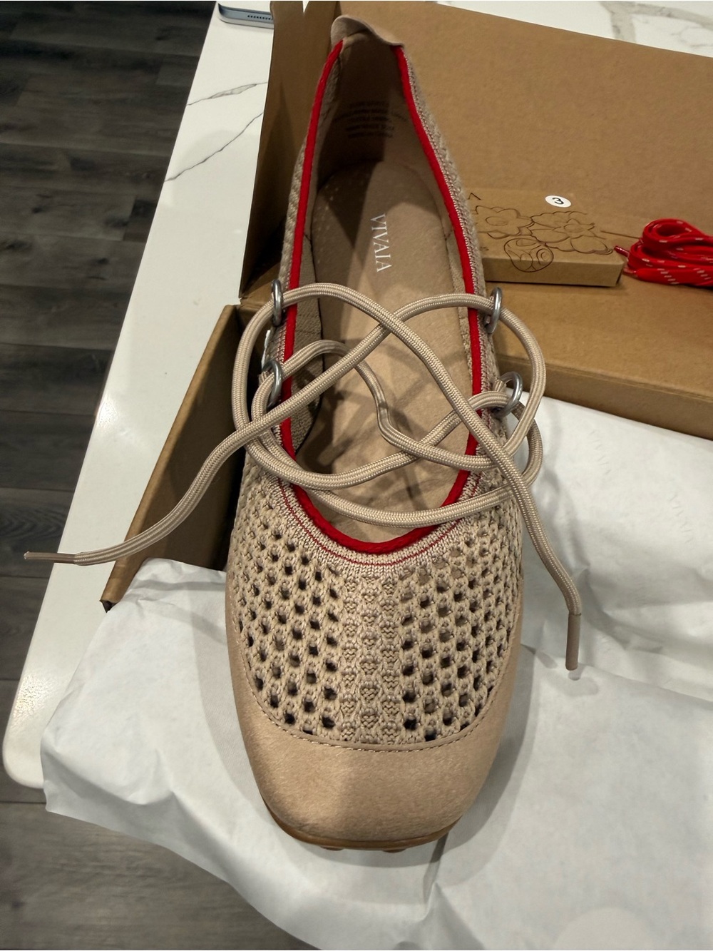 VIVAIA Beige Knit Lace-Up Flats - Comfortable For Everyday or Travel - Picture 5 of 12